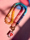 Rainbow Bead Necklace with Strawberry Heart Necklace