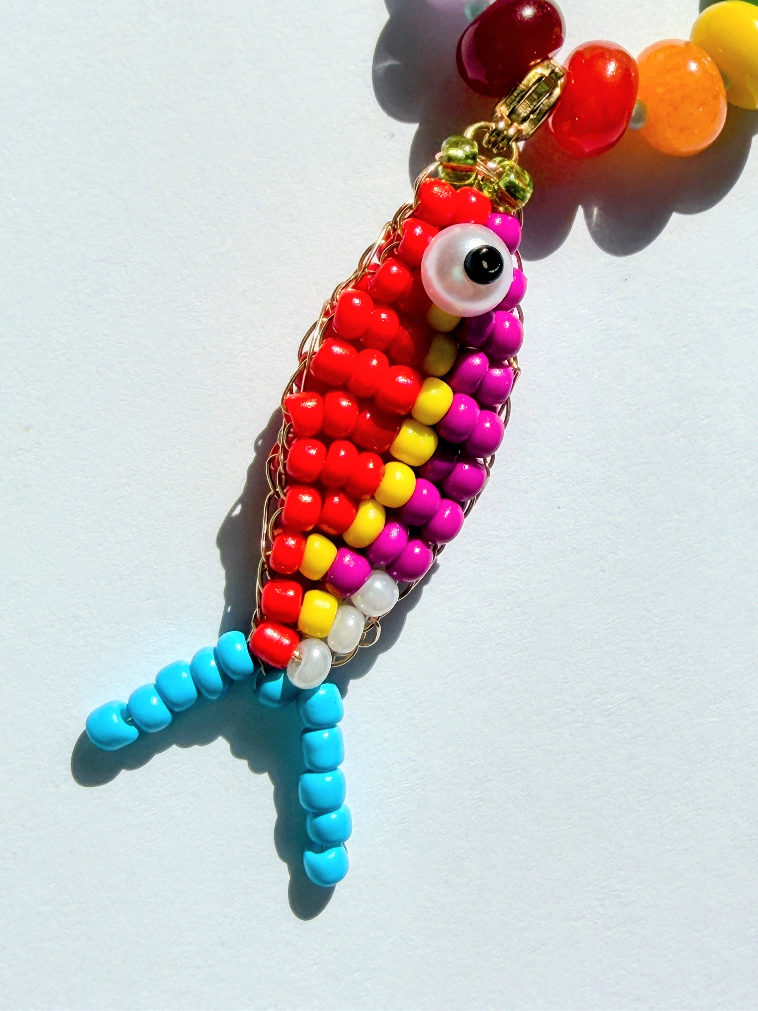 Rainbow Bead and Red Catch Necklace