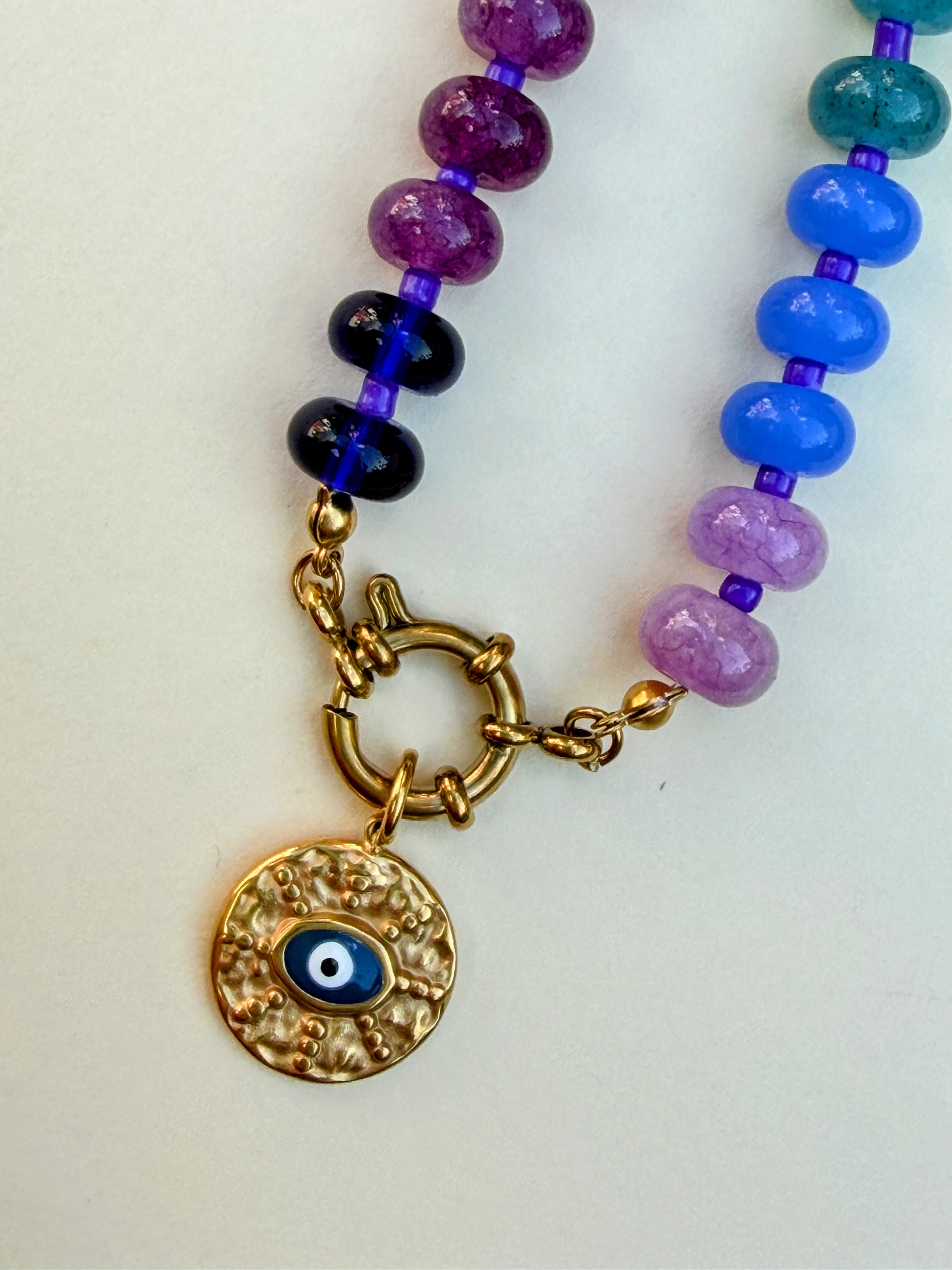 Rainbow Bead Hamza Charm Necklace