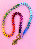 Rainbow Bead Hamza Charm Necklace