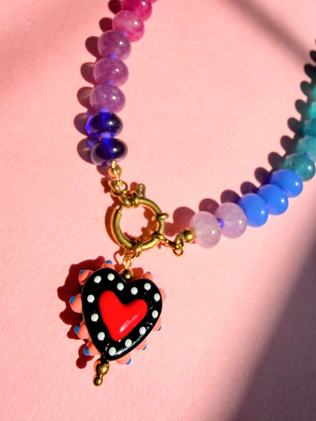 Rainbow Bead Necklace with a Heart Pendant