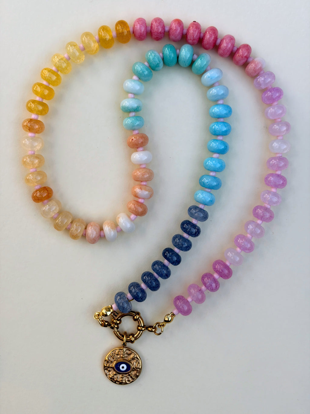 Rainbow Bead Evil Eye Necklace