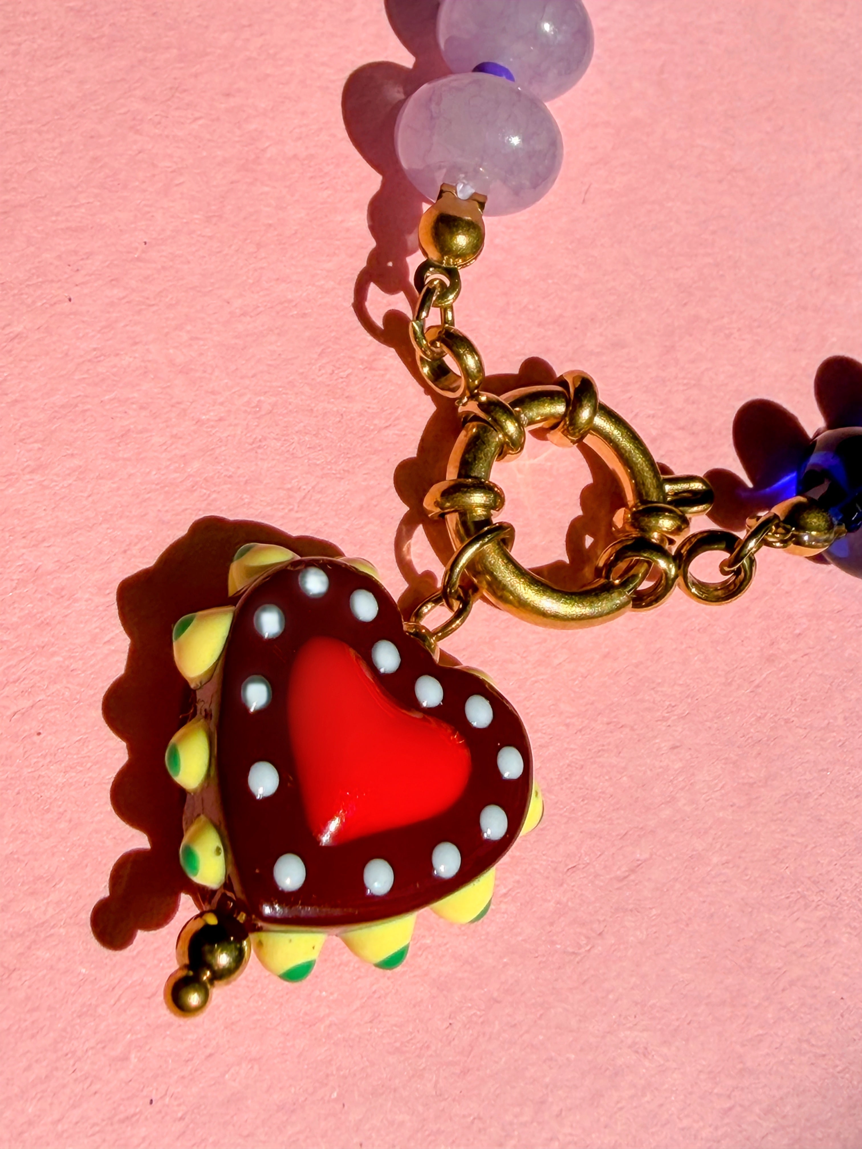 Rainbow Bead Necklace with Heart Pendant