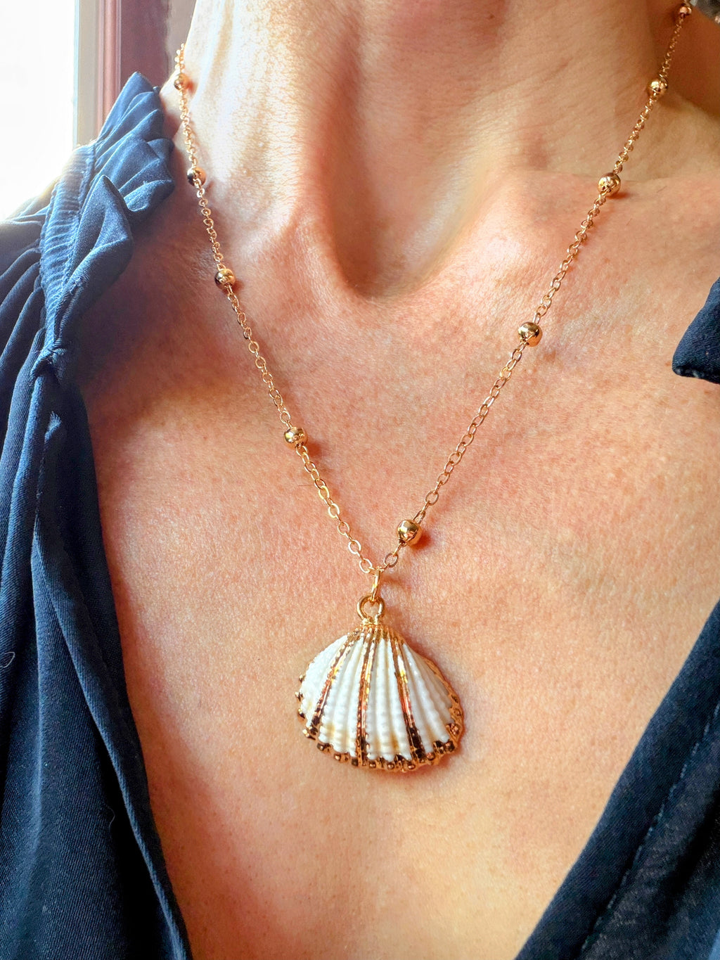 White Gold Plated Seashell Necklace