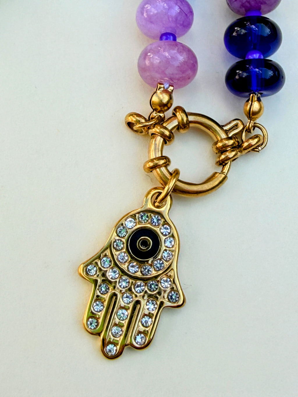 Rainbow Bead Hamza Charm Necklace