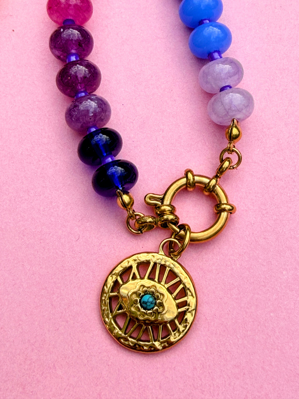 Rainbow Bead Evil Eye Necklace
