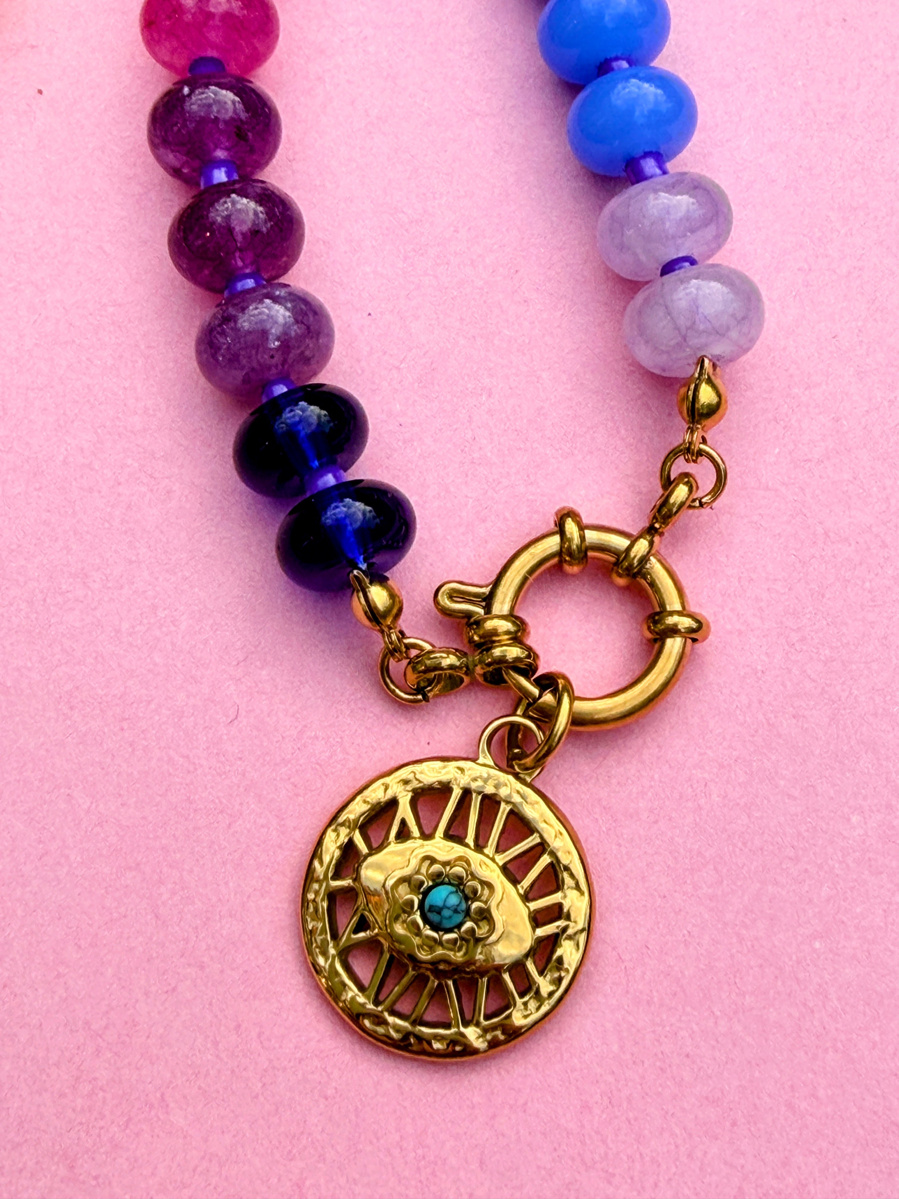 Rainbow Bead Evil Eye Necklace