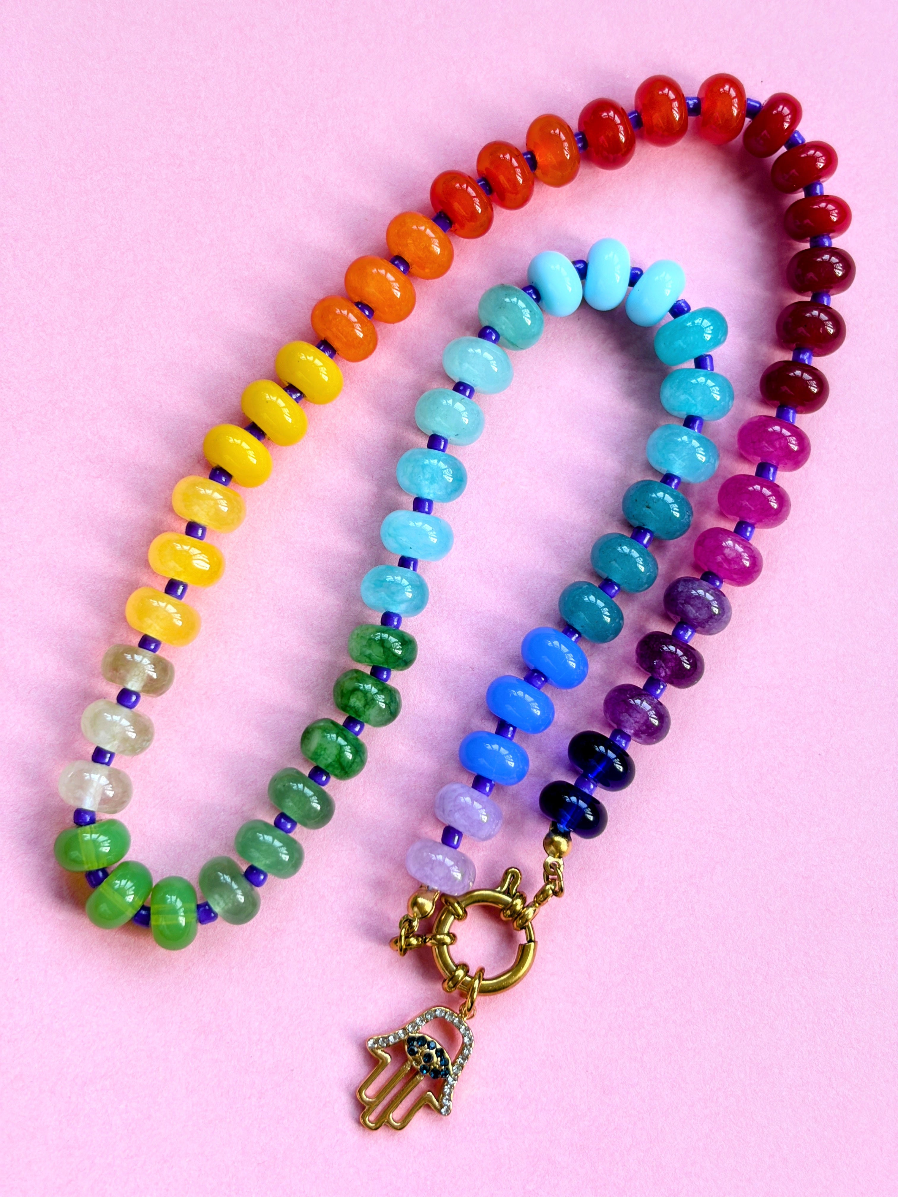 Rainbow Bead Evil Eye Necklace