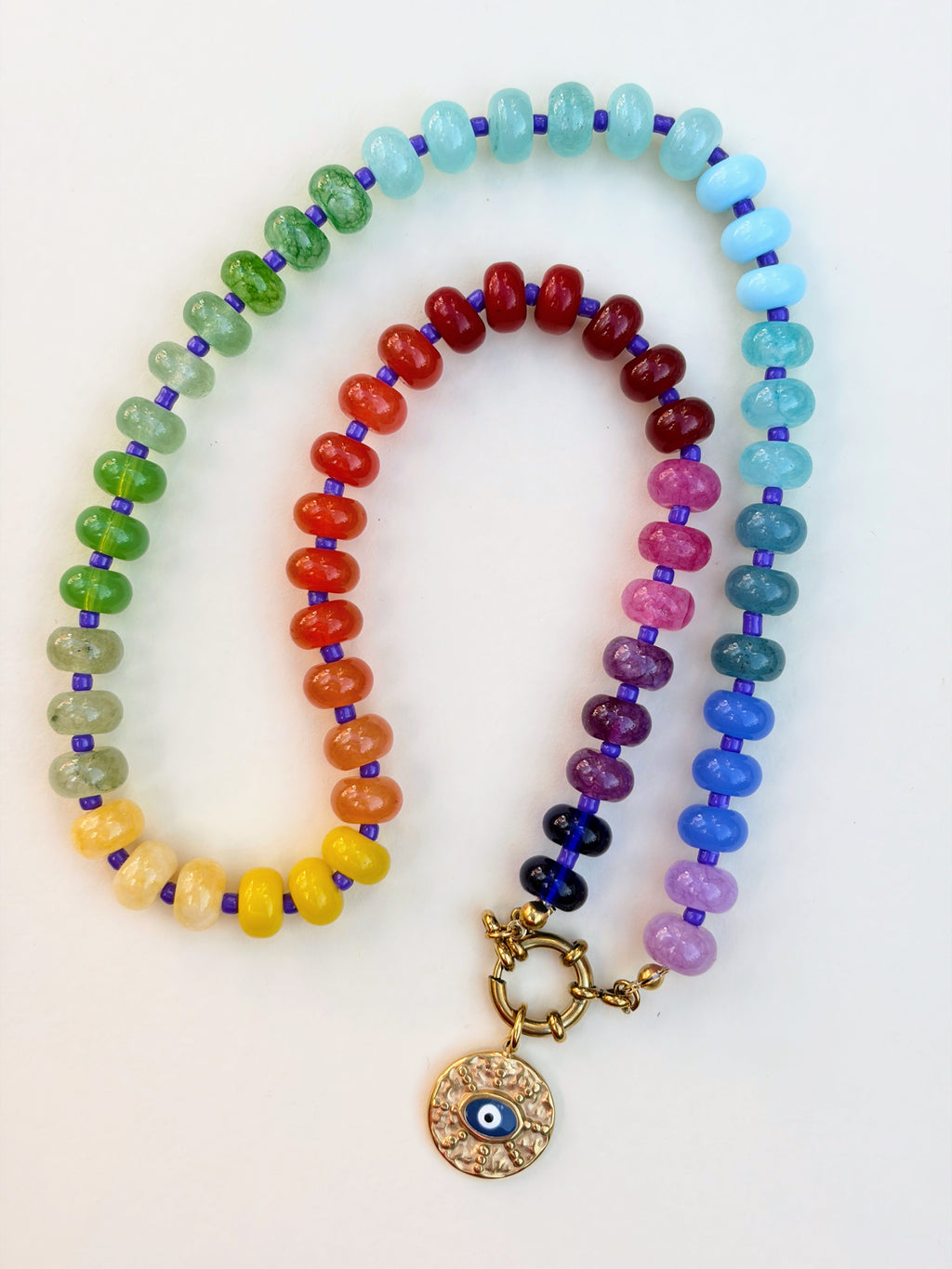 Rainbow Bead Hamza Charm Necklace