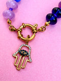 Rainbow Bead Hamza Charm Necklace