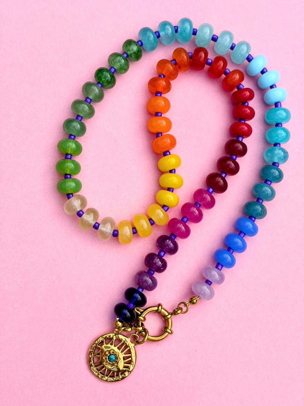 Rainbow Bead Evil Eye Necklace