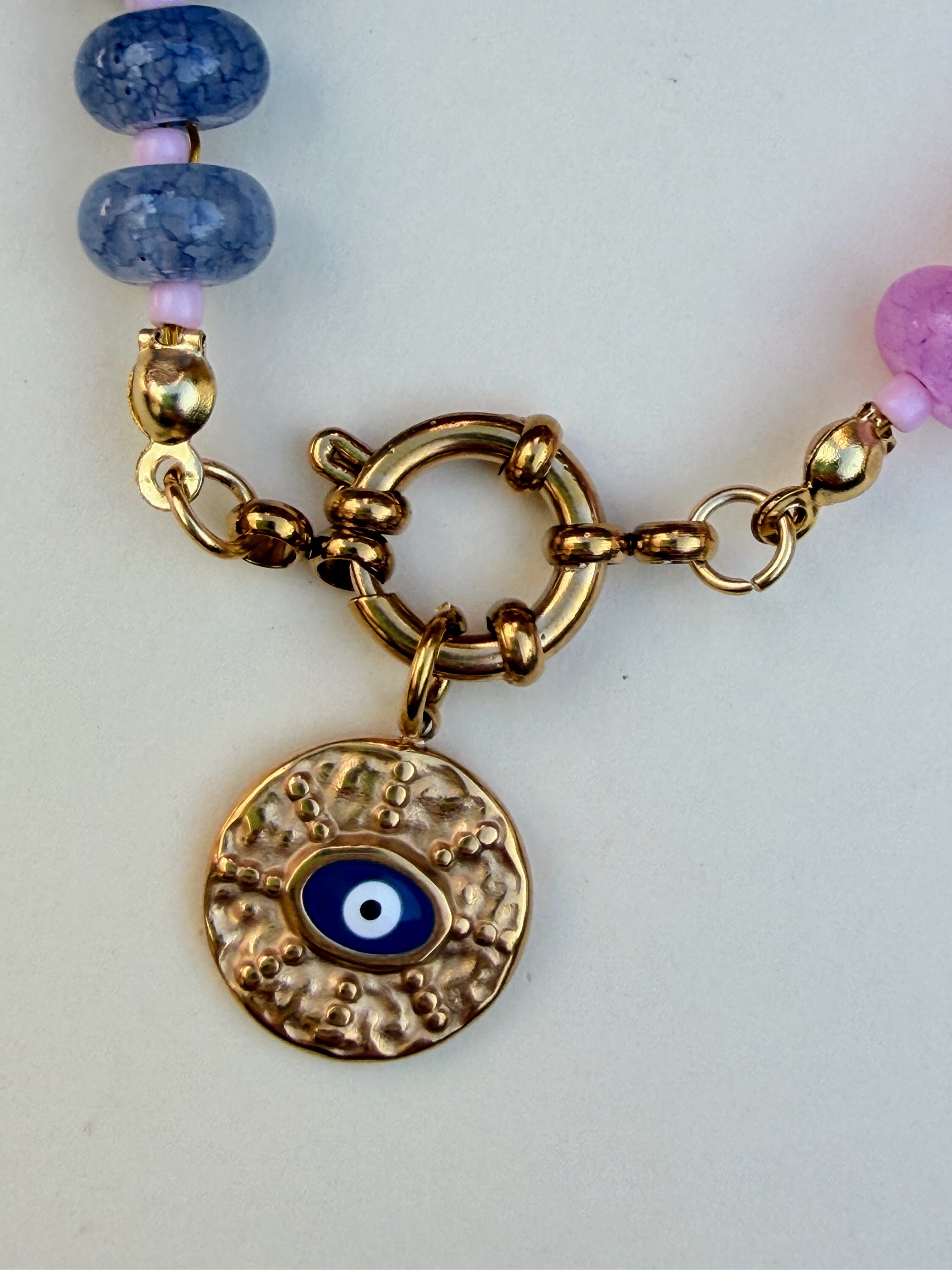 Rainbow Bead Evil Eye Necklace