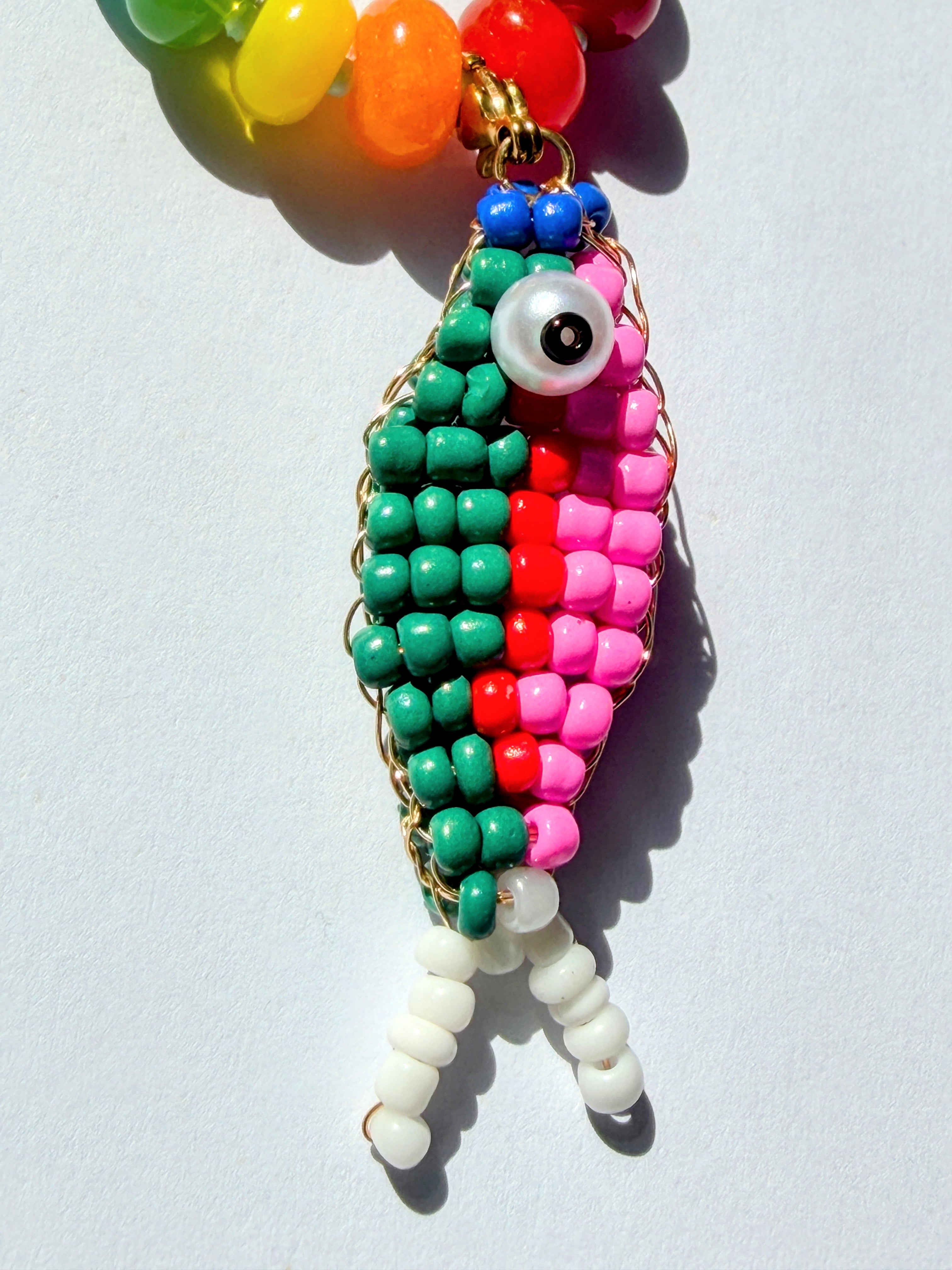 Rainbow Bead Green Catch Necklace