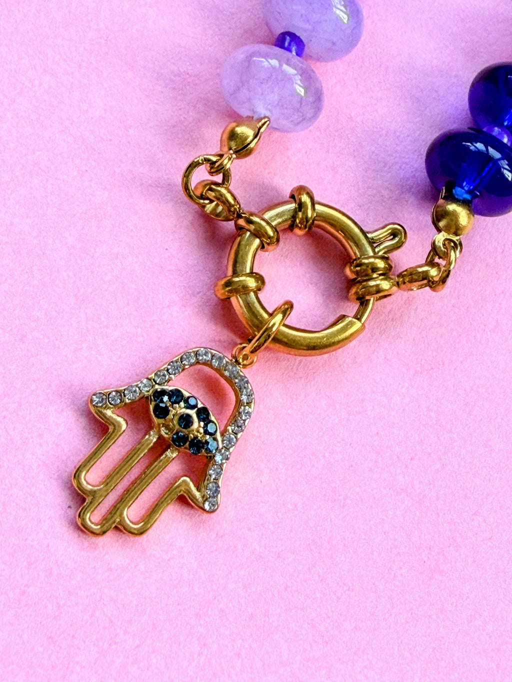 Rainbow Bead Evil Eye Necklace