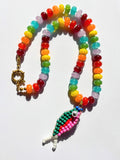 Rainbow Bead Green Catch Necklace