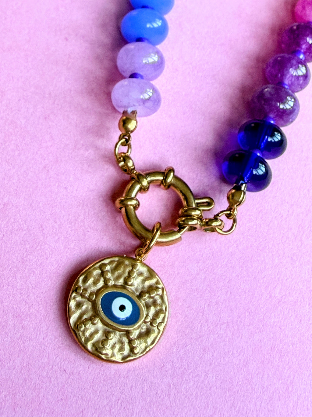 Rainbow Bead Evil Eye Necklace