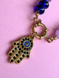 Rainbow Bead Hamza Charm Necklace