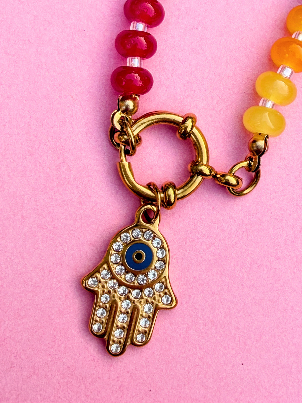 Rainbow Bead Evil Eye Necklace