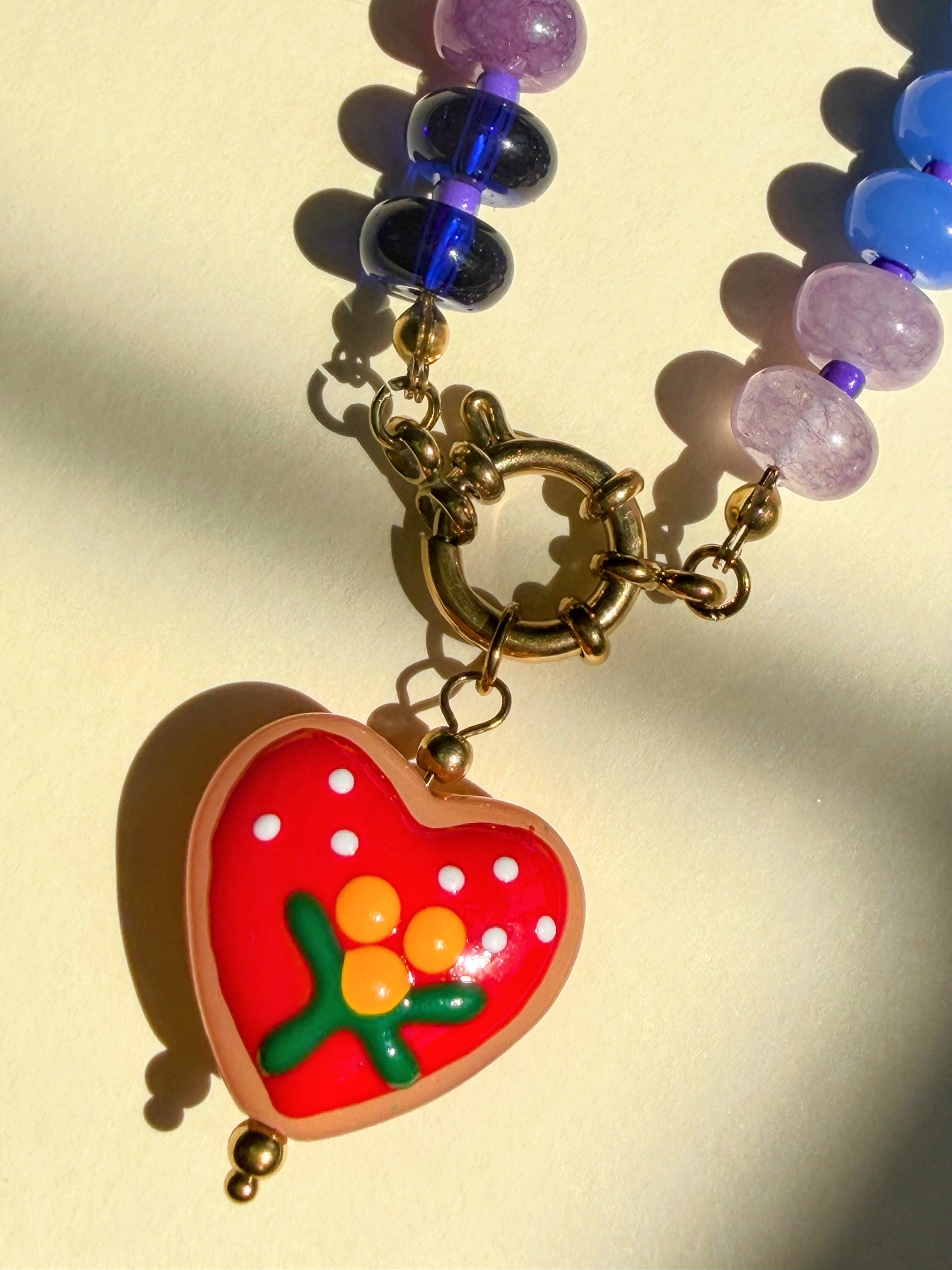 Rainbow Bead Necklace with Flower Heart Necklace
