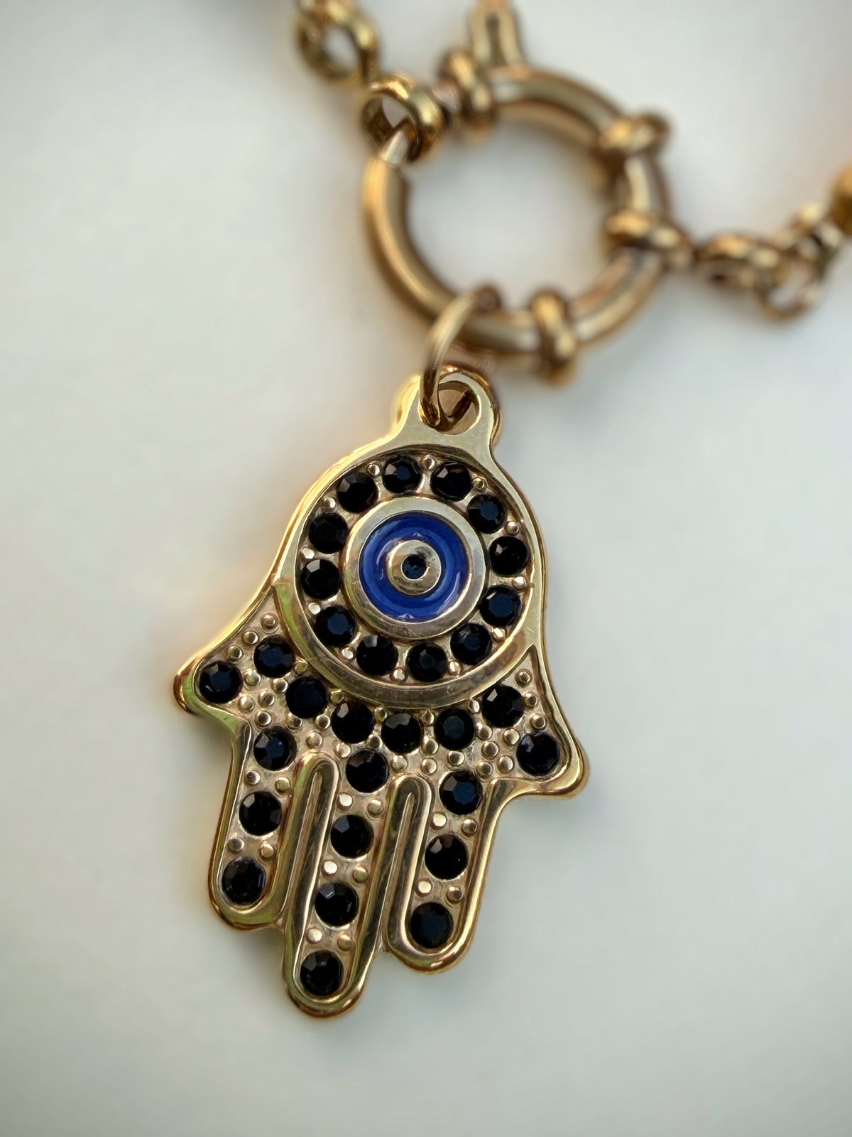 Rainbow Bead Hamza Charm Necklace