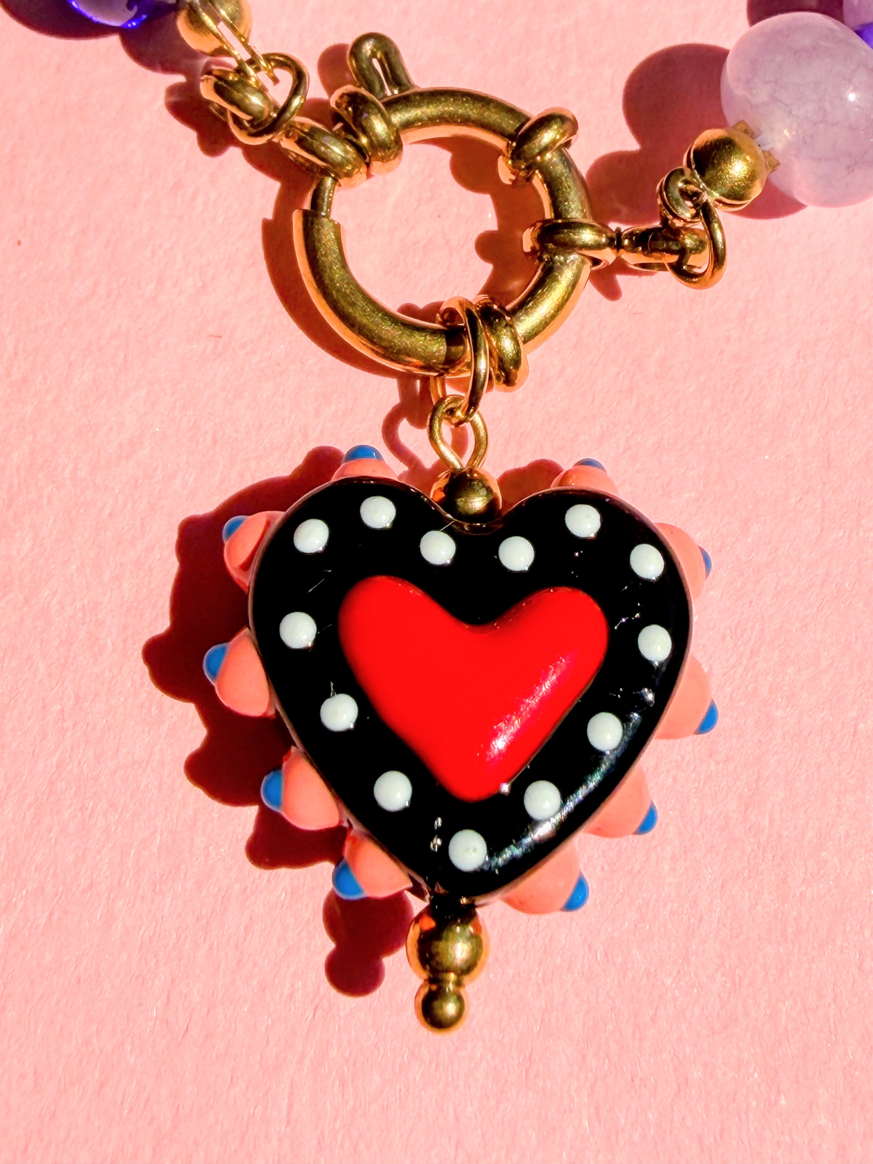 Rainbow Bead Necklace with a Heart Pendant