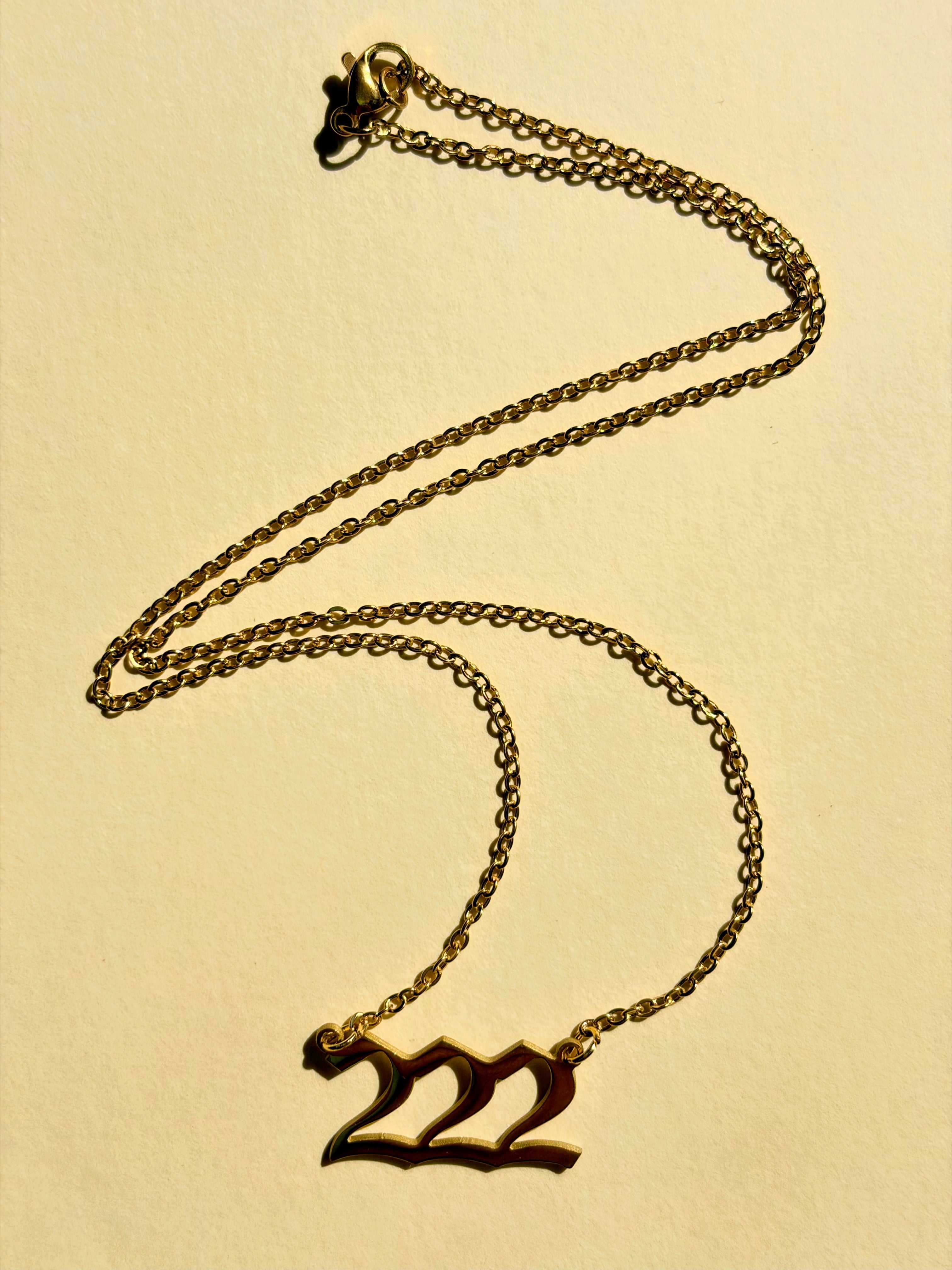 222 Angel Number Gold Plated Necklace