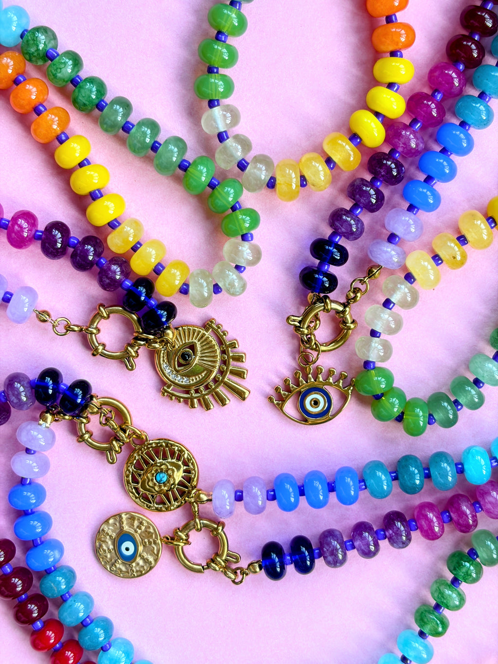 Rainbow Bead Evil Eye Necklace
