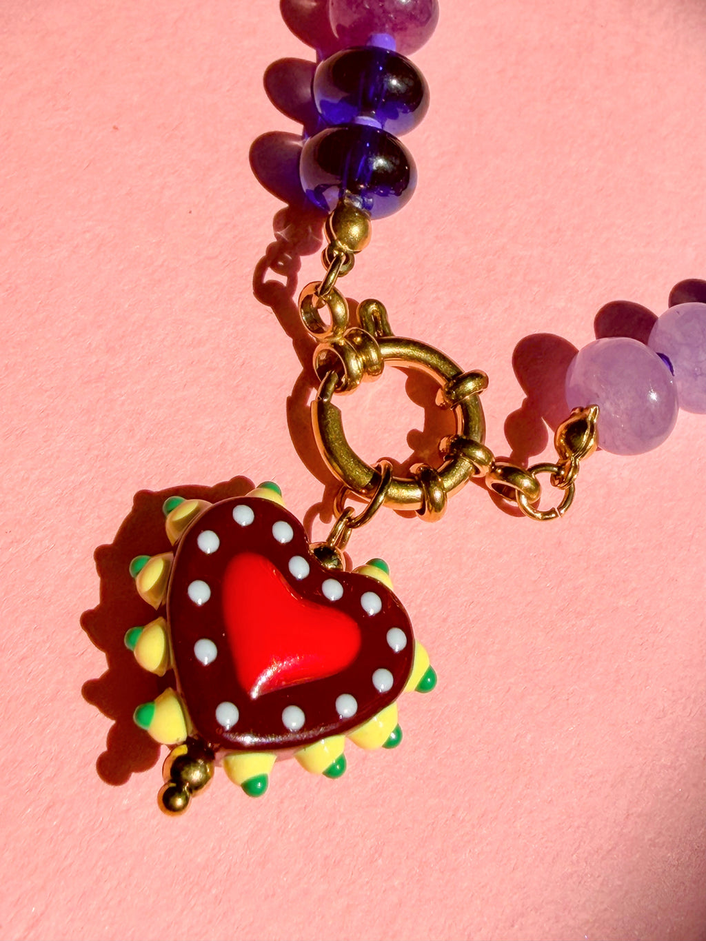 Rainbow Bead Necklace with Heart Pendant