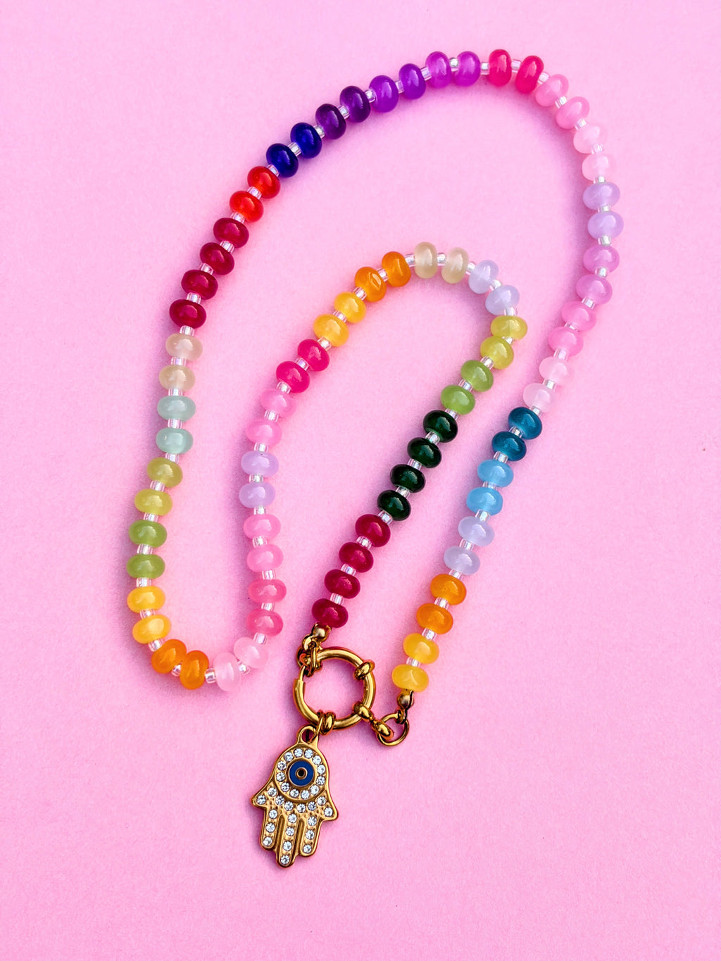 Rainbow Bead Evil Eye Necklace