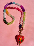Rainbow Necklace with Flower Heart Necklace