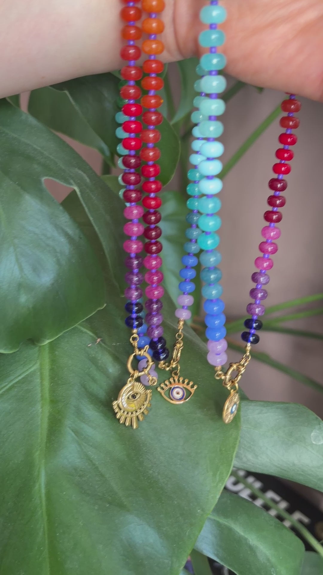 Rainbow Bead Evil Eye Necklace